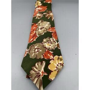 Hugo Boss 100% Silk Tie Floral Green Brown Made in Italy Designer Necktie